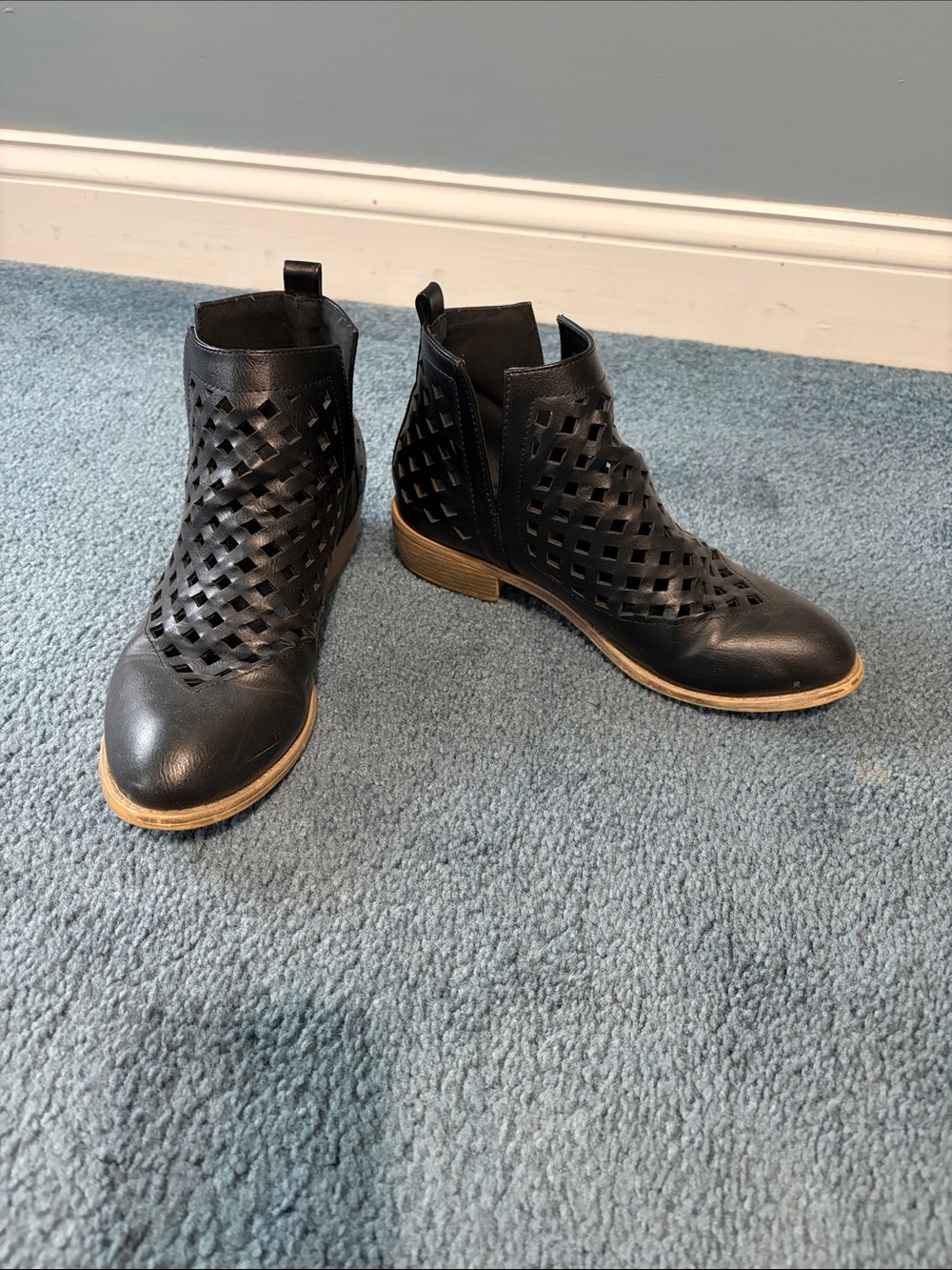 Women's Black Perforated Ankle Boots